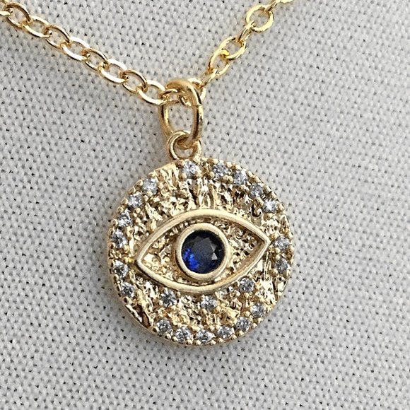 Gorgeous Sparkly Evil Eye Necklace with Dark Blue & Clear Cubic Zirconia stones - Picture 1 of 4